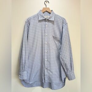Ermenegildo Zegna Alta Sartoria 16.5 42 Blue Graph Check Dress Shirt Button Up